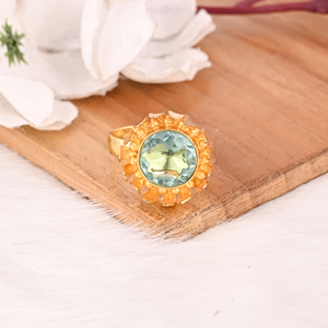 Blue Topaz Hydro Gemstone Brass <b>Ring</b> for Women Gold Plated <b>Adjustable</b> Trendy Jewelry - Product Image 2