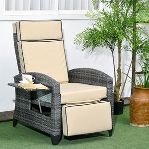 Sedia reclinabile da patio color kaki con schienale regolabile e vassoio laterale per una comoda seduta all'aperto - Product Image 2