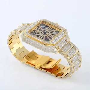 Reloj Mecánico Cuadrado de Lujo en Oro Amarillo con Brazalete con Incrustaciones de Diamantes, Esfera Analógica, Cierre Plegable para Hombre - Product Image 3