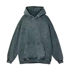 เสื้อฮู้ดดี้สีเขียวอมน้ำเงินเข้มแบบย้อมสีสไตล์วินเทจทรงโอเวอร์ไซส์สำหรับผู้ชาย แขนเสื้อแบบดรอปโชว์เดอร์ มีกระเป๋าจิงโจ้ - Product Image 1