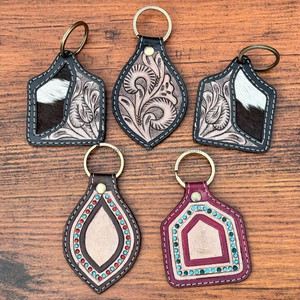 Offre Spéciale belle conception porte-clés en cuir usiné à la main porte-clés en cuir de vachette porte-clés élégant occidental porte-clés imprimé fleur - Product Image 3