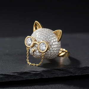 Moissanite <b>Cat</b> & Bunny Animal Themed Cluster <b>Ring</b> 925 Sterling Silver Rhodium Plated Sparkly Cute Luxury for Wedding Gift - Product Image 2