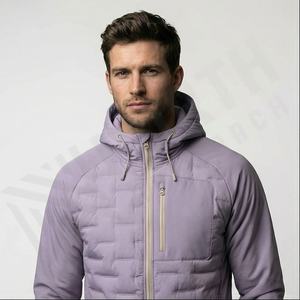 Veste matelassée d'hiver à la mode pour hommes avec capuche manteau à manches longues de couleur unie vente en gros de plumes de canard position du logo avant - Product Image 2