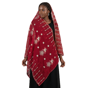 Women's Red <b>Chiffon</b> Shawl Floral Embroidered Lightweight Breathable Ethnic <b>Scarf</b> Daily Wear Hijab Wrap Elegant Style - Product Image 1