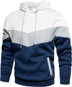 Sudadera con Capucha para Hombre en Bloques de Color Blanco, Gris y Azul - Sudadera de Forro Polar con Paneles Geométricos - Sudadera Casual de Moda con Corte Ajustado - Product Image 1