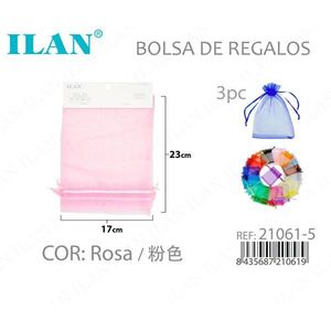 Sacchetti regalo in organza ILAN 17x23 cm rosa, 3 pezzi, per regali - Product Image 1
