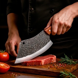 Custom Handmade Carbon Steel Cleaver Ambidextrous Wood <b>Handle</b> 6 Modern Design Extra Sharp Forged Dishwasher Safe Leather Sheath - Product Image 6