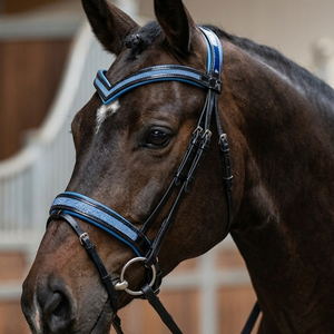 Anatomic Leather Dressage Horse Bridle V Shaped Neoprene Padded <b>Blue</b> Sparkle <b>Glitter</b> Noseband Comfortable Durable High-Grade - Product Image 6