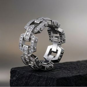 Geometric Diamond Eternity Band <b>Ring</b> Rhodium Plated 18K Solid Gold Prong Setting Hip Hop Unisex Luxury IGI - Product Image 3