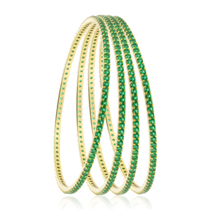Luxury 22k <b>Gold</b> Plated Green Crystal Channel <b>Set</b> <b>Bangle</b> Bracelets for Women Everyday Wear - Product Image 1