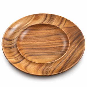 Assiettes de présentation en bois de manguier 13 pouces, polies, durables, à grain fluide et bord large incurvé, pour services de table |   Vaisselle en bois naturel pour - Product Image 1