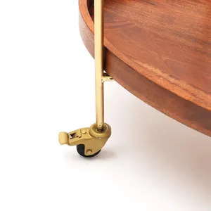 Chariot de service ovale en bois avec cadre en laiton, design vintage, plateau roulant à deux niveaux pour les réceptions - Product Image 2