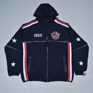 Chaqueta Deportiva con Capucha para Hombre, Color Azul Marino, con Bloques de Color, Cierre de Cremallera, Estampado de Estrellas y Rayas, Estilo Urbano Informal, 100% Algodón Transpirable, para Invierno - Product Image 6
