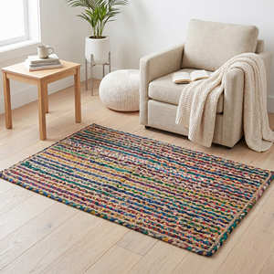 Tapis en jute naturel tressé à la main de 5' x 8' pour salon de style farmhouse, table basse et salle à manger - Product Image 6