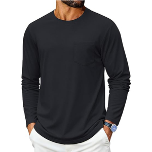 T-shirt à manches longues pour homme, 100% coton tricoté, col rond, couleur personnalisée, séchage rapide, respirant, coupe ample, style décontracté - Product Image 1