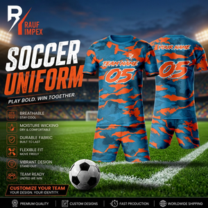 ชุดเสื้อฟุตบอลผู้ชายแบบกำหนดเอง คอกลม แขนสั้น ลายพราง พิมพ์ลายแบบ Sublimation โพลีเอสเตอร์ 320 กรัม แห้งเร็ว ทรงสปอร์ต สำหรับทีม - Product Image 4