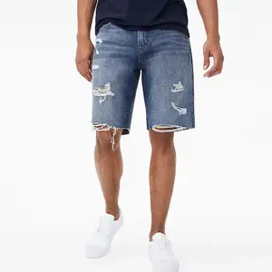 Shorts en jean décontractés pour hommes, longueur genou, en coton, coupe ample, style vintage, délavé à l'acide, effet usé, jorts rétro - Product Image 6