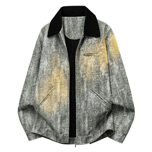 Chaqueta Bomber Vintage para Hombre con Degradado de Color, Cuello Camisero, Cierre de Cremallera, Abrigo Casual de Otoño - Product Image 3