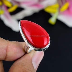 Anillo de Plata de Ley 925, joyería hecha a mano, anillo de Coral de piedras preciosas, joyería hermosa, anillo de mujer, regalo para ella - Product Image 4