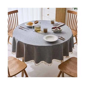 Eco Minimalist Embroidered Striped 60x84 Inches 200 GSM 250 TC GOTS Certified Cotton <b>Tablecloth</b> Tassels Washable Waterproof - Product Image 6