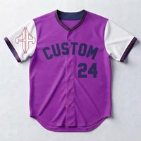 Maillot de baseball violet tendance pour hommes avec impression sublimée et logo blanc, 100 % polyester haute qualité, manches courtes