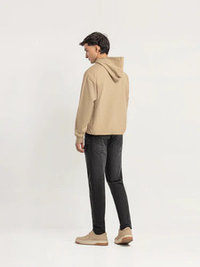 Sudadera con Capucha Beige para Hombre, Corte Regular, Tejido de Algodón, Informal, para Otoño, Color Sólido, Diseño con Bolsillos, Transpirable, 300g, con Cierre - Product Image 3