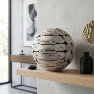 Ball Bali Handcrafted <b>Wooden</b> Driftwood Sphere Sculpture <b>Rustic</b> Coastal Tabletop Decorative Artwork Home Decor Accent Sphere Ball - Product Image 3