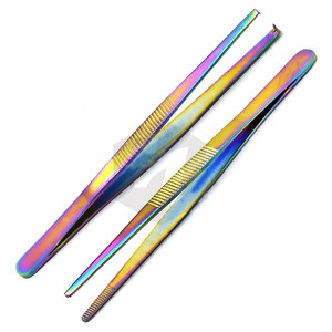 Pinces en acier inoxydable à dents 1x2 et à pointe dentelée, pinces à pansements en titane arc-en-ciel, instruments médicaux - Product Image 1