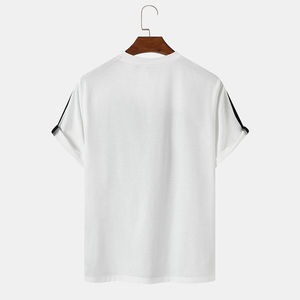 Men's Color Blocked T-<b>Shirt</b> Short Sleeve O-Neck Regular Fit Contrast Trim Casual Knitted Cotton Jersey Solid Design - Product Image 4