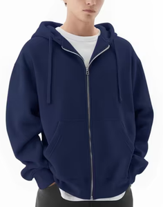 Factory Direct Sale Custom Logo 100% Cotton Winter Kangaroo Pockets 380 GSM Fleece Full <b>Zip</b> Oversized Boxy Fit Men's Hoodies - Product Image 4