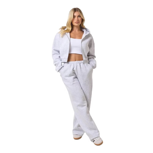 Ensemble décontracté tendance pour femme : sweat à capuche zippé et pantalon large en molleton doux en coton (deux pièces) - Product Image 2