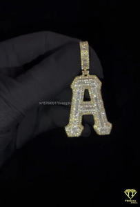 Custom " A " <b>Initial</b> Charm <b>Pendant</b> Moissanite Diamond Hip Hop Jewelry Cuban Chain Necklace - Product Image 4