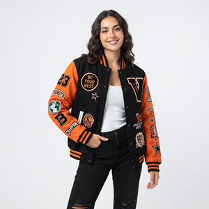 Wholesale Custom Embroidery Wool Knitted Breathable <b>Varsity</b> <b>Jackets</b> <b>for</b> <b>Women</b> Students Crewneck Button Baseball - Product Image 1