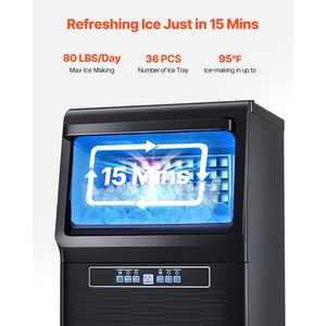 "Commercial <b>Ice</b> <b>Maker</b> Machine 80lbs/24H <b>Ice</b> <b>Maker</b> Machine with 12lbs Storage Capacity & 36 <b>Ice</b> Cubes in 15 Minutes-LED Digital" - Product Image 2
