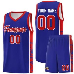 Ensemble de maillots de basket personnalisés bleu et rouge, sublimés, col en V, sans manches, en mesh, uniforme d'équipe unisexe adulte, OEM ODM, vente en gros de vêtements de sport - Product Image 3