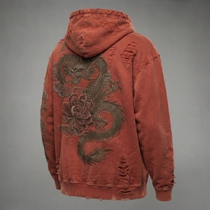 Sweat à capuche pour homme, broderie délavée, style vintage, tissu doux, décontracté, broderie détaillée - Product Image 6