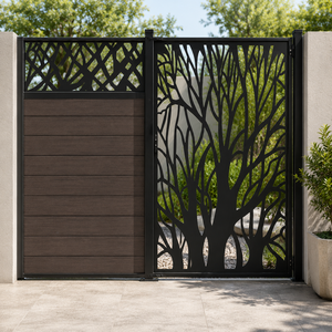 Panel de Cerca Decorativo de Madera con Diseño de Árbol Metálico Negro para Entrada de Jardín y Hogar - Product Image 3
