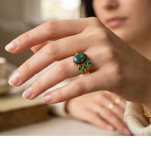 Fashionable 925 Sterling <b>Silver</b> Gold Plated Jewelry Black <b>Opal</b> Gemstone Women Wear Classic Unique <b>Ring</b> - Product Image 5