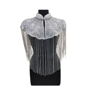 Handmade Lace <b>Cape</b> Dress Beads Decoration 100% Cotton Mesh Fabric Floral Pattern Luxury Style for <b>Women</b> Wholesale for Export - Product Image 1