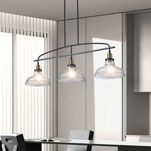Lampadario a sospensione moderno in stile industriale da 45 pollici con 3 luci, paralumi in vetro trasparente e struttura in metallo nero regolabile - Product Image 2
