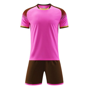 ชุดเสื้อฟุตบอลชาย กางเกงขาสั้น สีชมพู-น้ำตาล แบบซับลิเมชั่นสั่งทำพิเศษ ชุดฟุตบอลระบายเหงื่อ ทรงแอธเลติก สำหรับฤดูร้อน ผลิตจากโพลีเอสเตอร์ 100% - Product Image 1