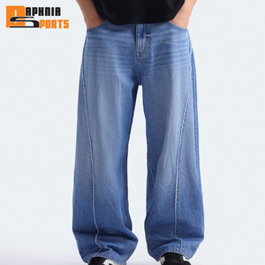 Jean baggy personnalisé pour homme, style streetwear, en denim de coton délavé, effet vieilli, double taille, coupe droite - Product Image 1