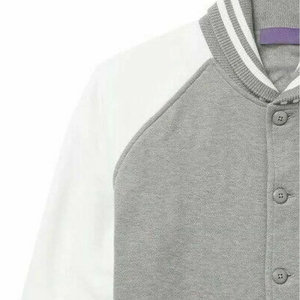 <b>Men's</b> Gray Varsity <b>Jacket</b> With <b>White</b> Sleeves And Front Logo Casual Autumn Wear Regular Fit Knitted Polyester Cotton Blend - Product Image 4