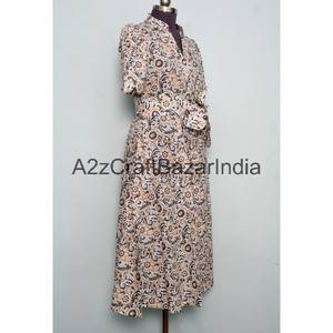 ชุดเดรสคังกูร่าดีไซน์ใหม่ทำมือจากอินเดีย แขนสั้น คอวี ผ้าฝ้าย 100% ลายดอกไม้ ระบายอากาศได้ดี สวมใส่สบายสำหรับฤดูร้อน - Product Image 5