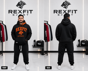 Sudadera con Capucha Negra Personalizada para Hombre, Bordado de Chenilla Naranja, Felpa Gruesa, Estilo Urbano Oversize, Ajuste Casual - Product Image 2