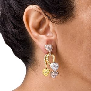 Boucles d'oreilles pendantes en diamant taille cœur, or 18 carats, bijoux de luxe pour femmes, style mariage - Product Image 3