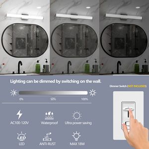 Lampada LED da 33 Pollici 18W 6000K Bianco Freddo per Specchio da Bagno, Illuminazione a Parete con Design Quadrato in Nichel Spazzolato - Product Image 6