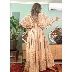 Vestido Maxi Moderno de Punto Boho para Maternidad, Playa, Boda, con Cuello en V, Largo hasta el Suelo, con Ribete de Encaje de Algodón, Ideal para Sesiones de Fotos - Product Image 2