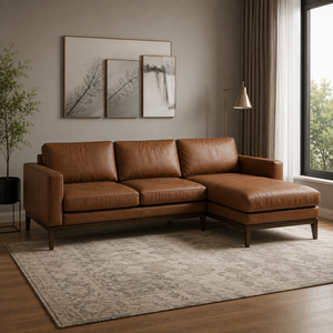 Classic Traditional Genuine Leather Sectional Modular <b>Sofa</b> with Chaise for Living Room Hotel Villa Durable Upholstered Furniture - Product Image 1