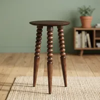 Table d'appoint moderne en bois massif avec pieds tournés à motifs perlés, table d'appoint ronde faite à la main pour la décoration du salon et de la chambre